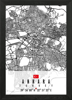 Ankara Karte Türkei gerahmtes Wandbild Poster Leinwanddruck Bild