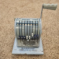 Vintage Paymaster X-2000 Check Writer Stamping Machine Robin Egg Blue w/Cover
