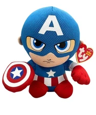 Ty Beanie Baby - Captain America the Superhero, MWMT Stuffed Animal Toy