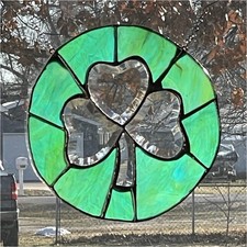 Green Stained Glass Shamrock Suncatcher Window Hanging Decorative Home Decor