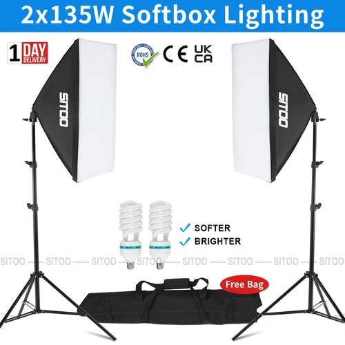 2 X 135W Softbox Lighting Kit Video Photo Soft Box Continuous Light Stand Studio