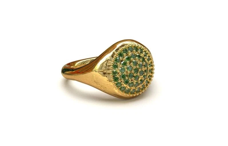 Anillo de oro de 18 quilates para hombre anillo de oro macizo de 18 quilates esmeralda anillo de sello de oro amarillo de 18 quilates  Foto 2 de 4