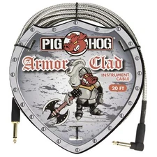 Pig Hog "Armor Clad" Instrument Cable, 20 Feet, 1/4"-1/4" Right Angle,