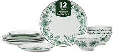 Esme 12-Piece Dinnerware Set Porcelain, Plates and Bowls Set, Dish Set for 4, Mi