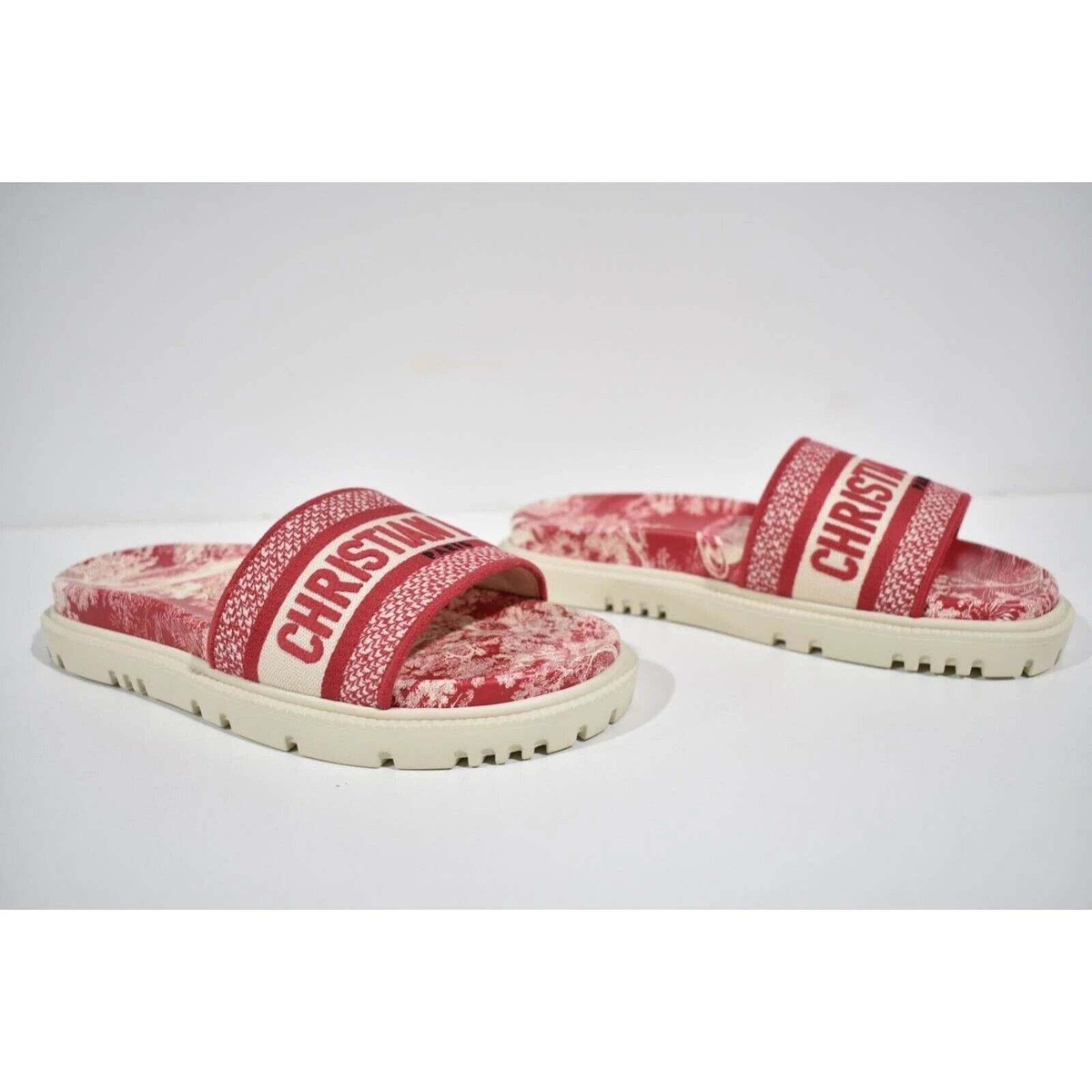 Christian Dior Dway Red Logo Toile De Jouy Platform Slide Mule