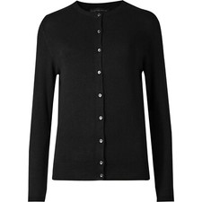 Ex M&S Womens Black Cardigan Round Neck Visco...