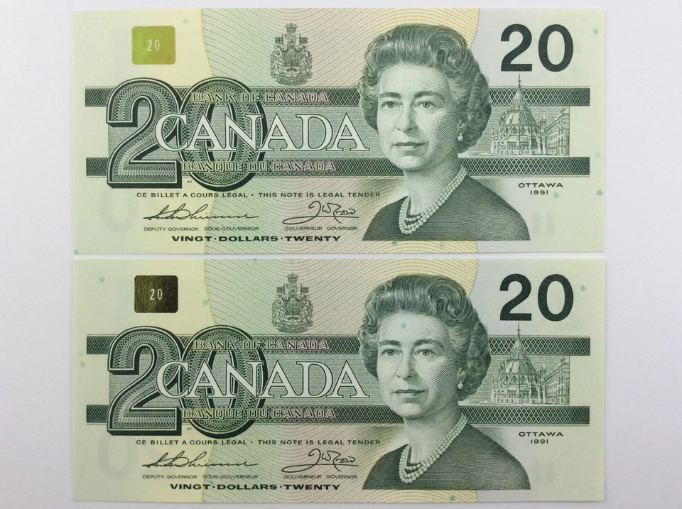 Billete de repuesto EIX 1991 de 20 dólares consecutivos sin circular V222 Foto 3 de 4