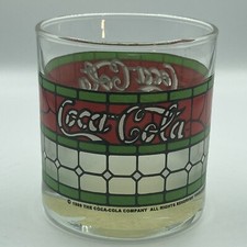 Vintage 1999 Coca Cola Stain Glass Design Lowball Candle Holder.