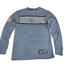 New York Knicks Mens Shirt Gray Orange S Long Sleeve Thermal Cotton Blend NBA