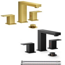 Waterfall Bathroom Sink Faucet 3 Holes Widespread Basin Vanity Mixer Tap W/Drain