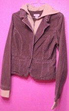 Women's Duck Head Jeans Brown Corduroy Jacket With Buil In Hoodie Size M