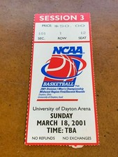 2001 NCAA Tournament Midwest 2nd Round Basketball Ticket Kansas Jayhawks