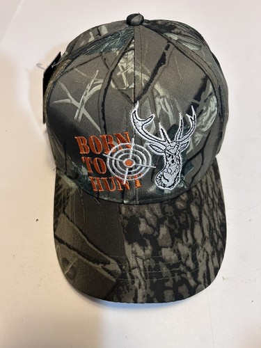 'Born To Hunt' Dear Head Camo Casual Adj Strap Cap One Size Fits All - Picture 3 of 12