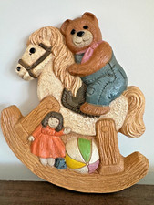 Vintage 1986 FRANKIES DESIGNS Rocking Horse Teddy Bear Child Plaque Wall Decor