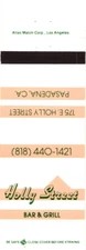 Pasadena California Holly Street Bar & Grill Vintage Matchbook Cover
