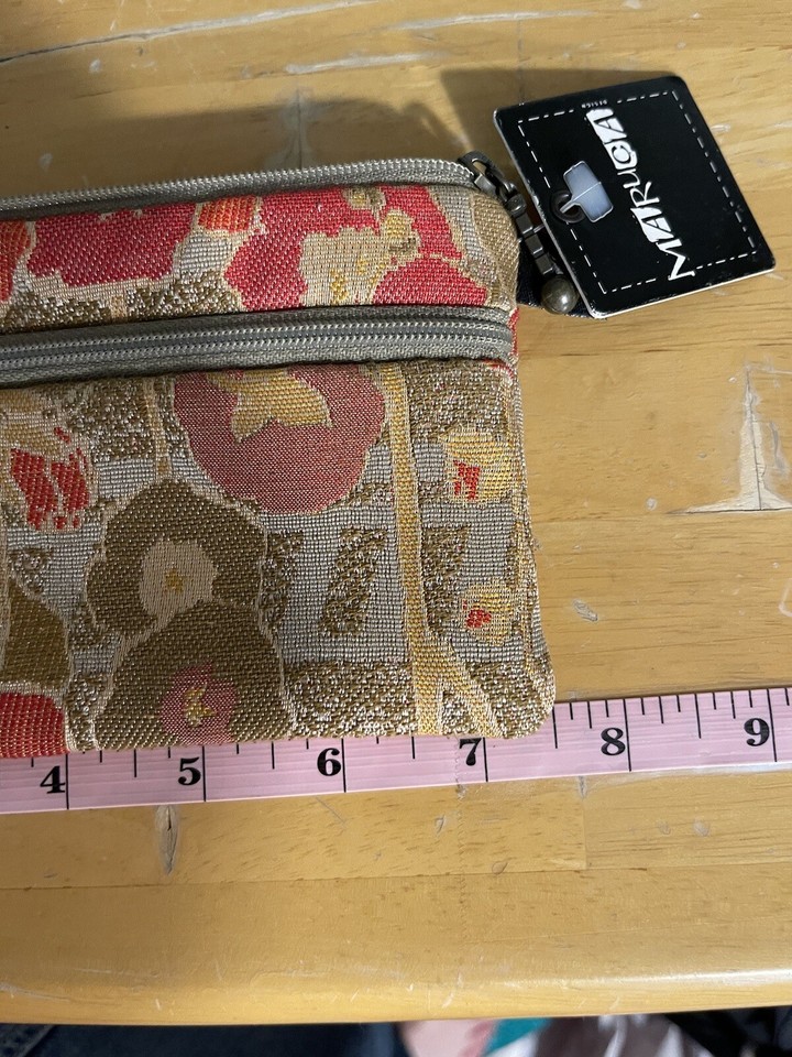 Beautiful Maruca Fabric Orange Pink Green Floral Pouch Bag/ Wallet NWT
