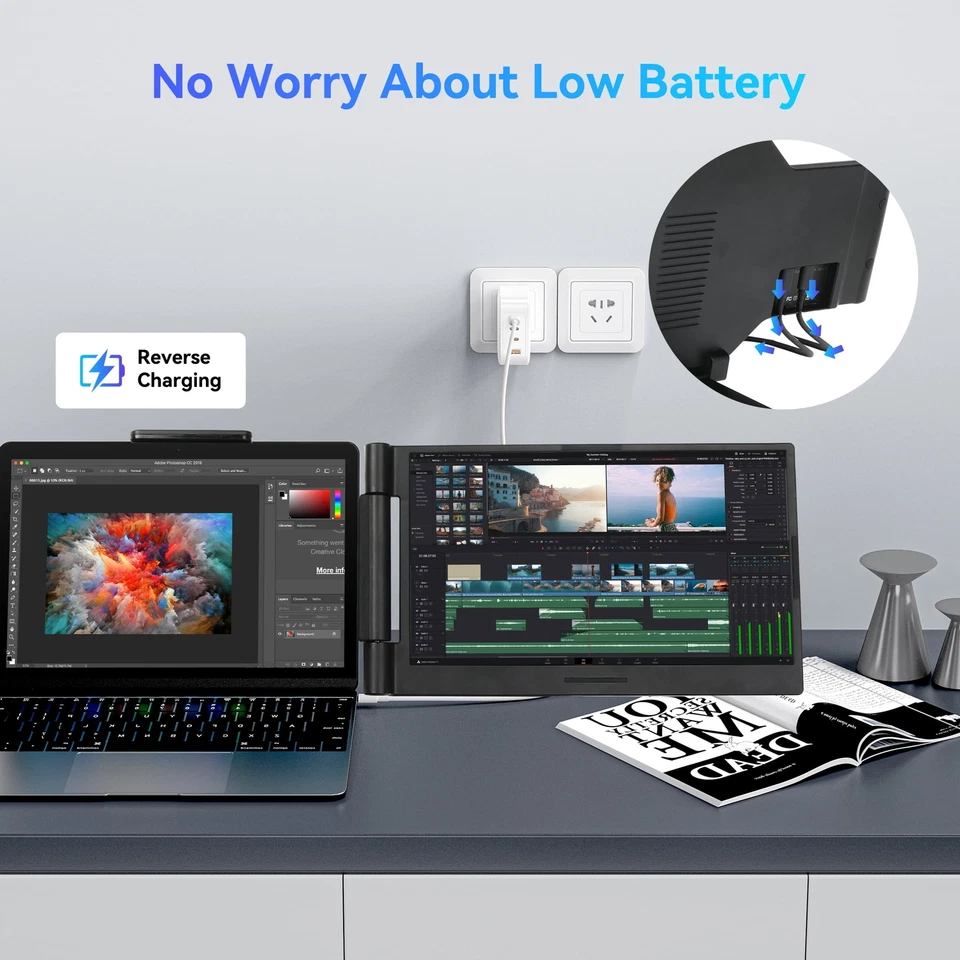 14 inch 1080P IPS Laptop Screen Extender Portable Monitor Fits 13-17.3" Laptops - Image 3 of 4