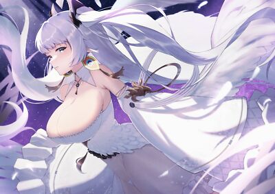Anime girls huge breasts hair blowing in the wind windy Playmat Game Mat Desk