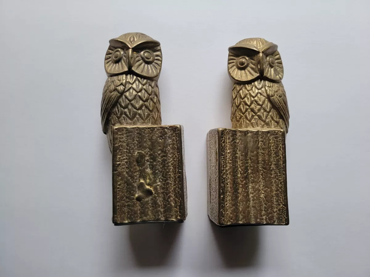 Vintage Set Pair Brass Owl Night Bird Bookends Stands Decor Retro Kmart Tag 6x3