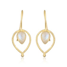 Yellow Gold on 925 Silver Rainbow Moonstone Designer Hook Earrings Jewelry
