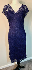 Nordstrom Marina Navy Blue Lace Sequined Cocktail Formal Party Dress Size 10