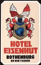 Hotel Eisenhut Rothenburg ob der Tauber Franconia Bavaria GEMANY Vintage Label
