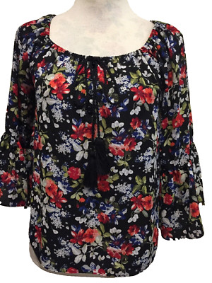 My Michell Top/ Tunic Blouse, SZ XS, Flare Sleeve Tassels Elastic neckline Relax
