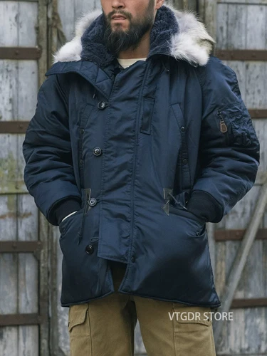 Parka Fliegerjacke dunkelblau kaltes Wetter Fellkapuze - Bild 2 von 31