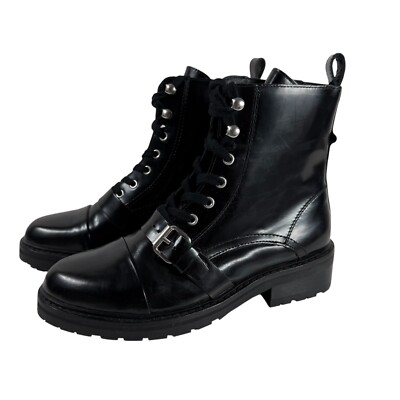 AllSaints Donita Women's Black Patent Leather Combat Boots Size