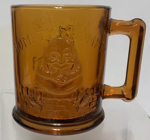 Vintage Humpty Dumpty Tom Tom The Piper's Son Amber Glass Mug / Cup