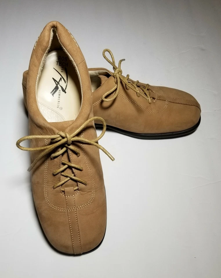 Zapatos Ros Hommerson para mujer EE. UU. 6,5 W beige tostado marrón cómodos planos atados Ros Tech Foto 3 de 4