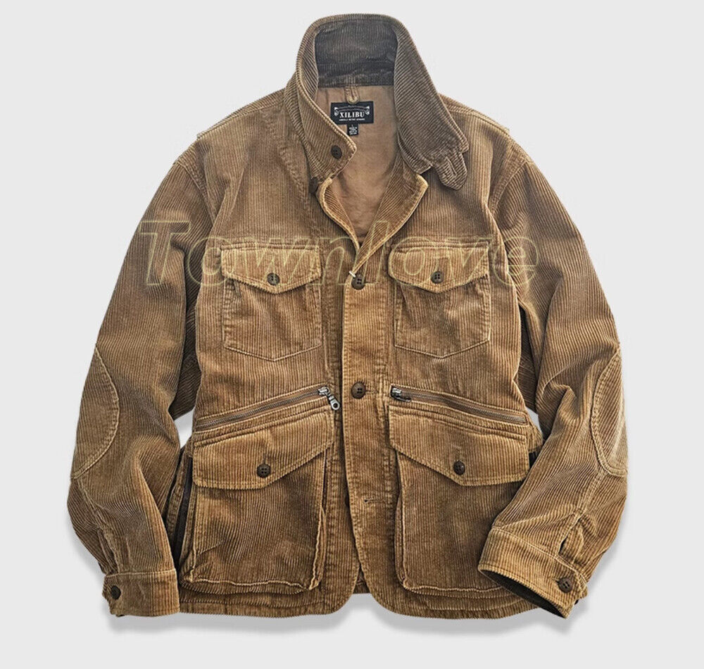 Corduroy Jacket Men's Safari Jacket Western Coat Vintage Casual