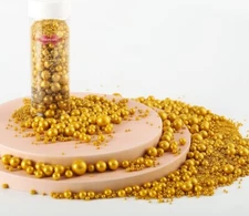 Kasvan Gold Pearl Sugar sprinkles - Edible Candy Pearls 130g/4.58 Oz, Mix Size 