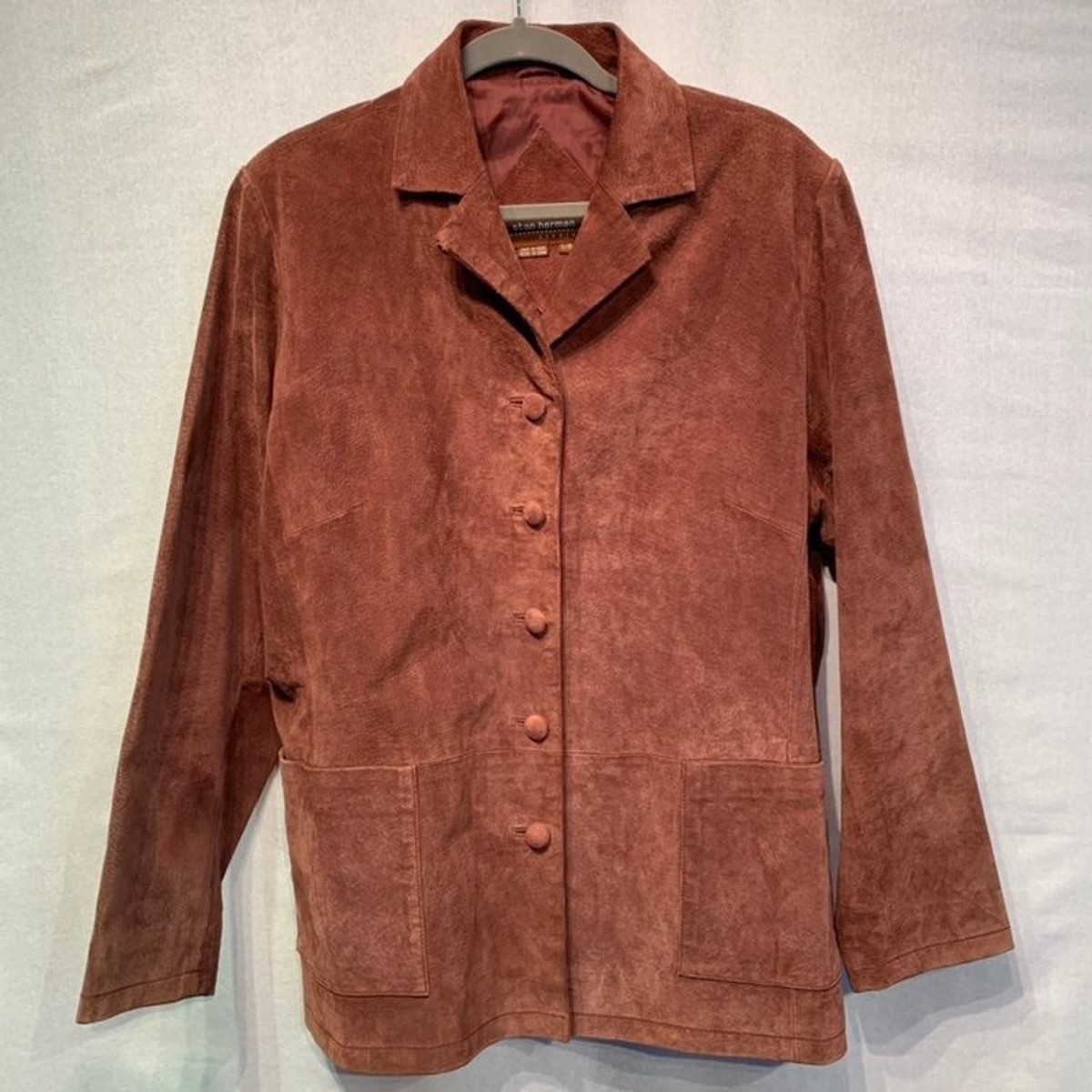 Stan Herman leather jacket Women's large washable Suede berry