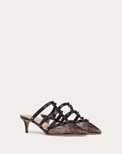 New Valentino Garavani Rockstud 50mm Lace Caged Mules Black