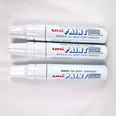 Uni-Paint 63743 PX-30 Oil-Based Marker, Broad Line, White, 3-Pack