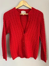 Vintage Han Seng Co 100% Wool Womens Small Sweater 38 HandLoomed Red Knit Cardi