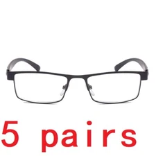 5 Pack Men Classic Style Square Metal Frame Reading Glasses Spring Hinge Readers