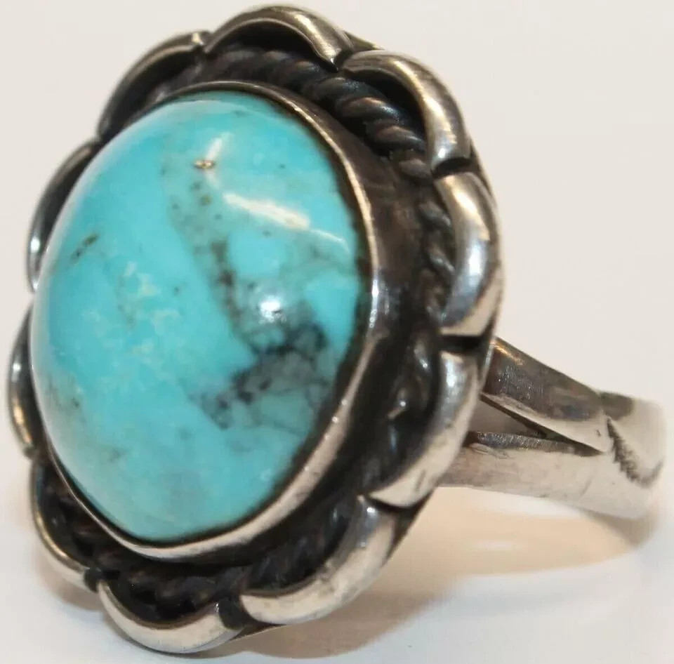 A0545 - Large Solid Silver Ring with Turquoise - … - image 2