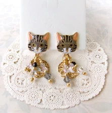 LATR Lunch at the Ritz 2Go Enameled & Crystal Beads "CAT & MOUSE" Clip Earrings