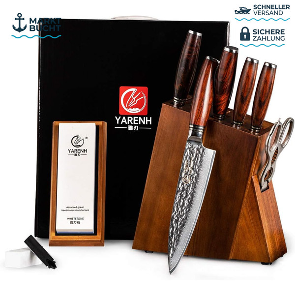 Messerset 8-Teilig Damaststahl Scharf Ergonomischer Holzgriff Mit Holzblock-image