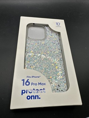 Onn For Iphone 16 Pro Max Case White-Pink Pearlescent Glitter