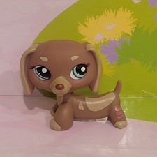 Littlest Pet Shop LPS Dachshund Dog Brown Beige with Green Eyes 1751