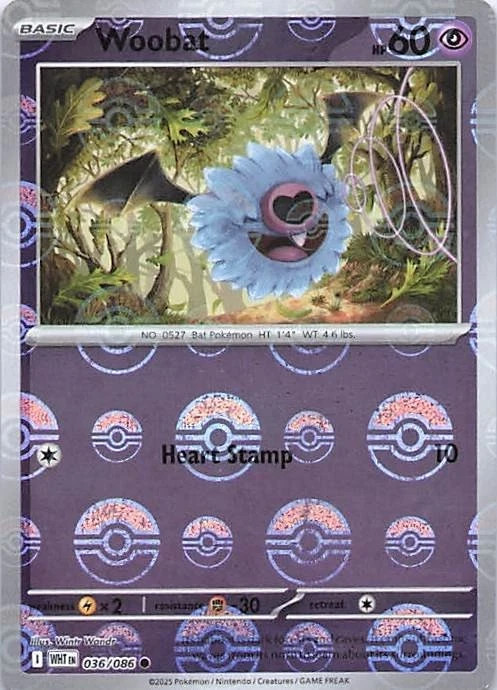 Woobat - 036/086 - Poke Ball Pattern - White Flare - Pokemon TCG - NM - Holo