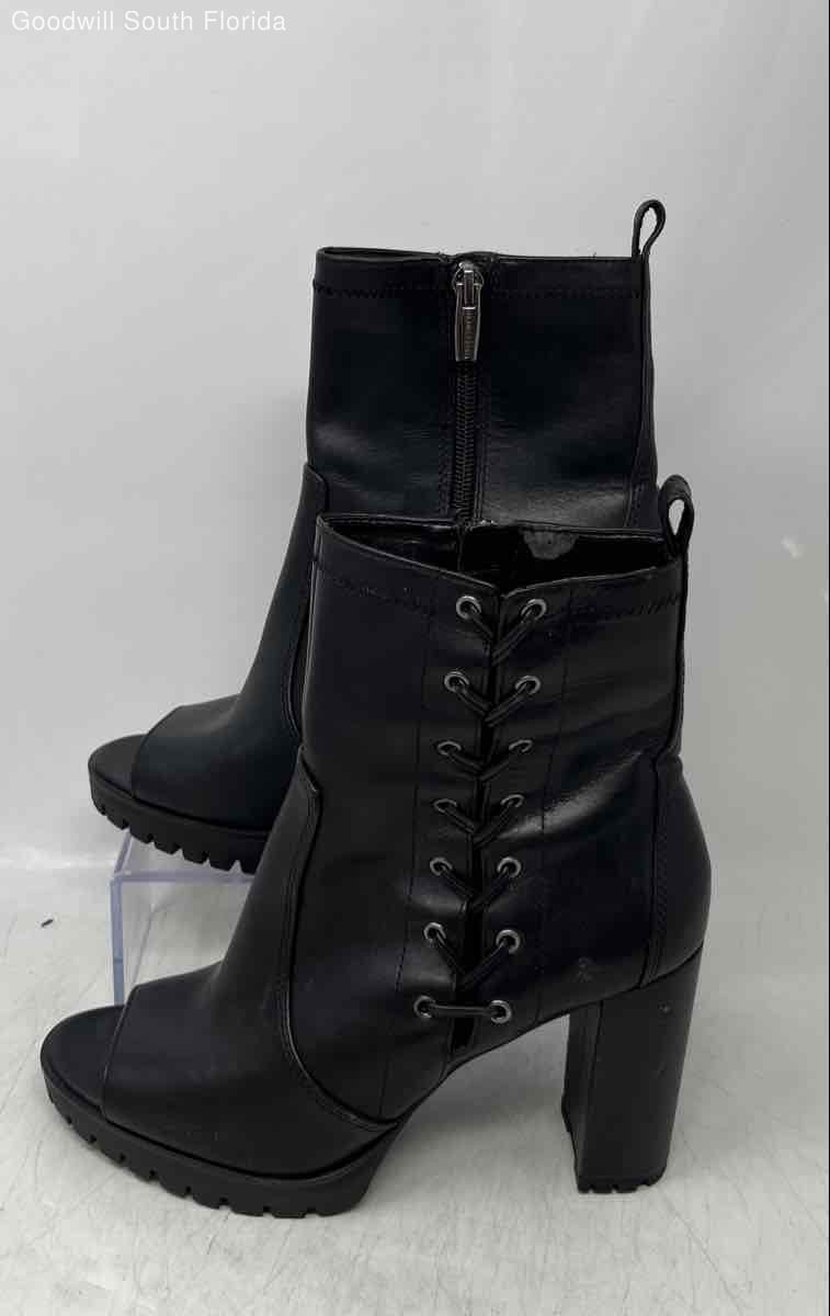 Vince Camuto Womens Black Leather Peep Toe Block Heel Ankle Booties Size 8M
