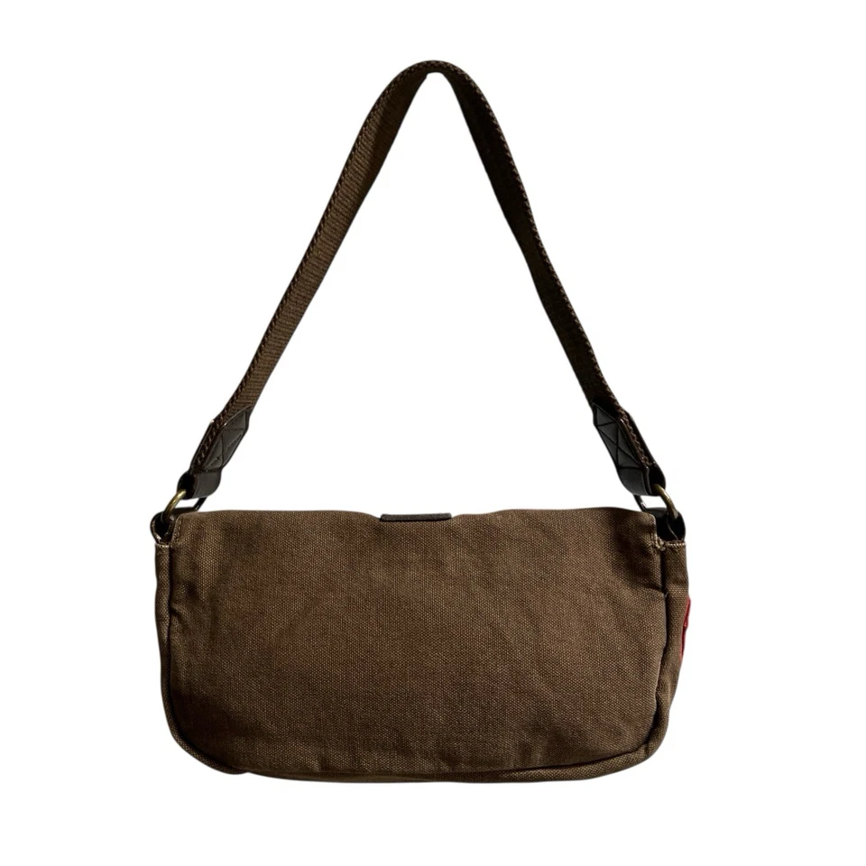 Mini Cartera Vintage Antigua Azul Marino Y2K Marrón Militar Envejecido Lona Bolso Parches Foto 3 de 4