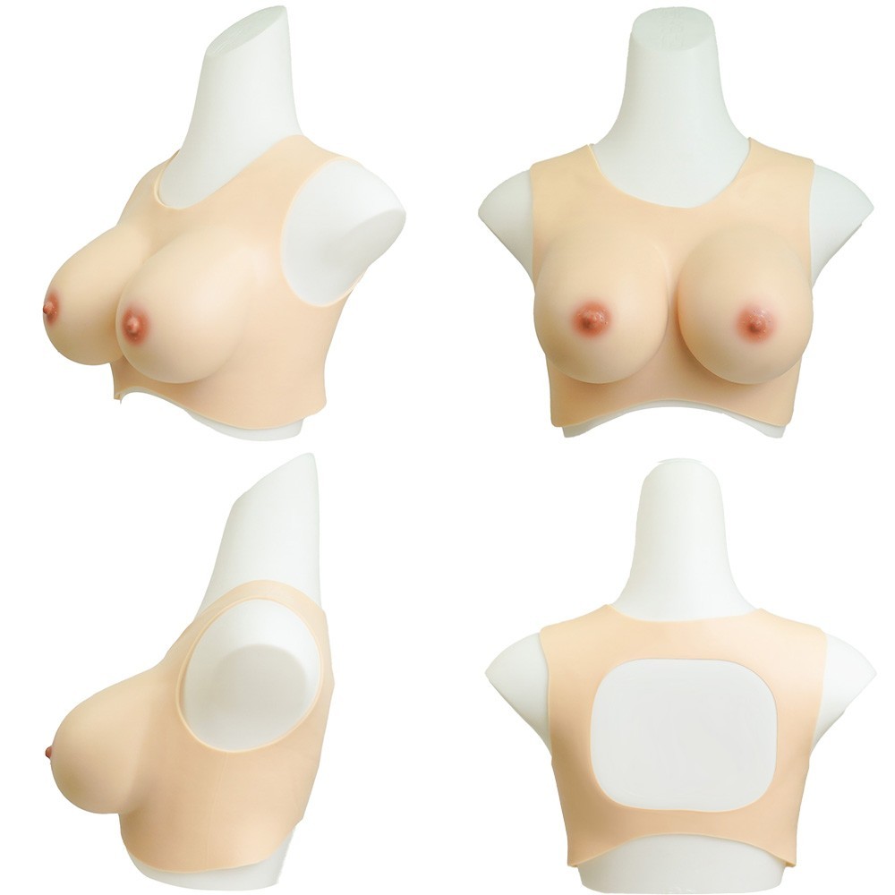 Breast Forms Round Neck Silicone Hollow Back Crossdresser Boobs Silk Cotton  V4 Thin E Cup Breast Forms For Crossdresser, image size:1000x1000