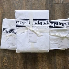 Pottery Barn Geo Embroidered King Cal/King  Duvet Cover & 2 Shams Midnight Blue