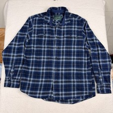 Woolrich Men s XL Long Sleeve Button Up Shirt Blue Plaid Flannel Side Pockets