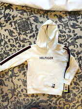 Tommy Hilfiger Boys Pullover Hoodie White 4T Long Sleeve Logo Hood Pockets